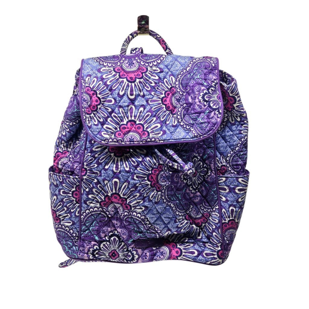 Vera Bradley Drawstring Backpack Lilac Tapestry Medium Tote Buckle Straps Purple - Picture 1 of 12